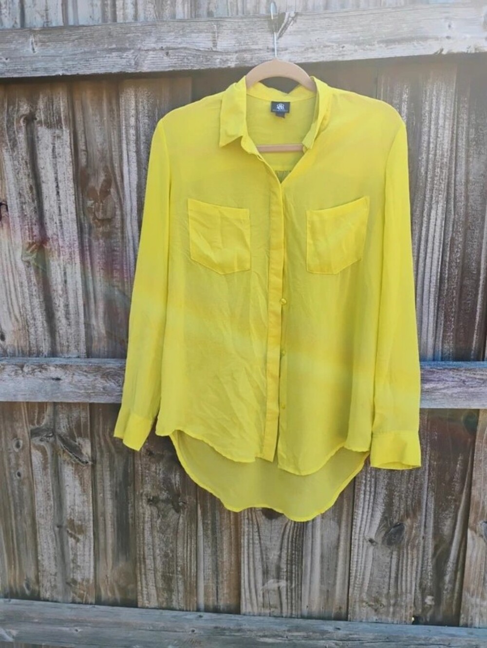 Rock & Republic Sheer Lime Green Citron Button Up Blouse